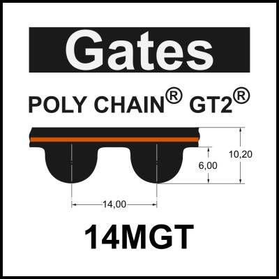 Gates POLY CHAIN® GT2® 14MGT 3920, Breite auswählbar, Zahnriemen