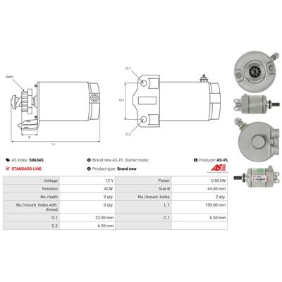 AS-PL Anlasser S9634S 12V 0.5kW f�r KTM 450 EXC MXC SX &ndash; Ersatz f�r 59011001000